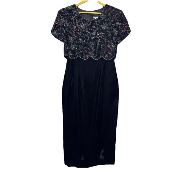 Vintage Sharon Young Women Embroidered Velvet Maxi Dress Size 8 Black Whimsigoth - Picture 1 of 8